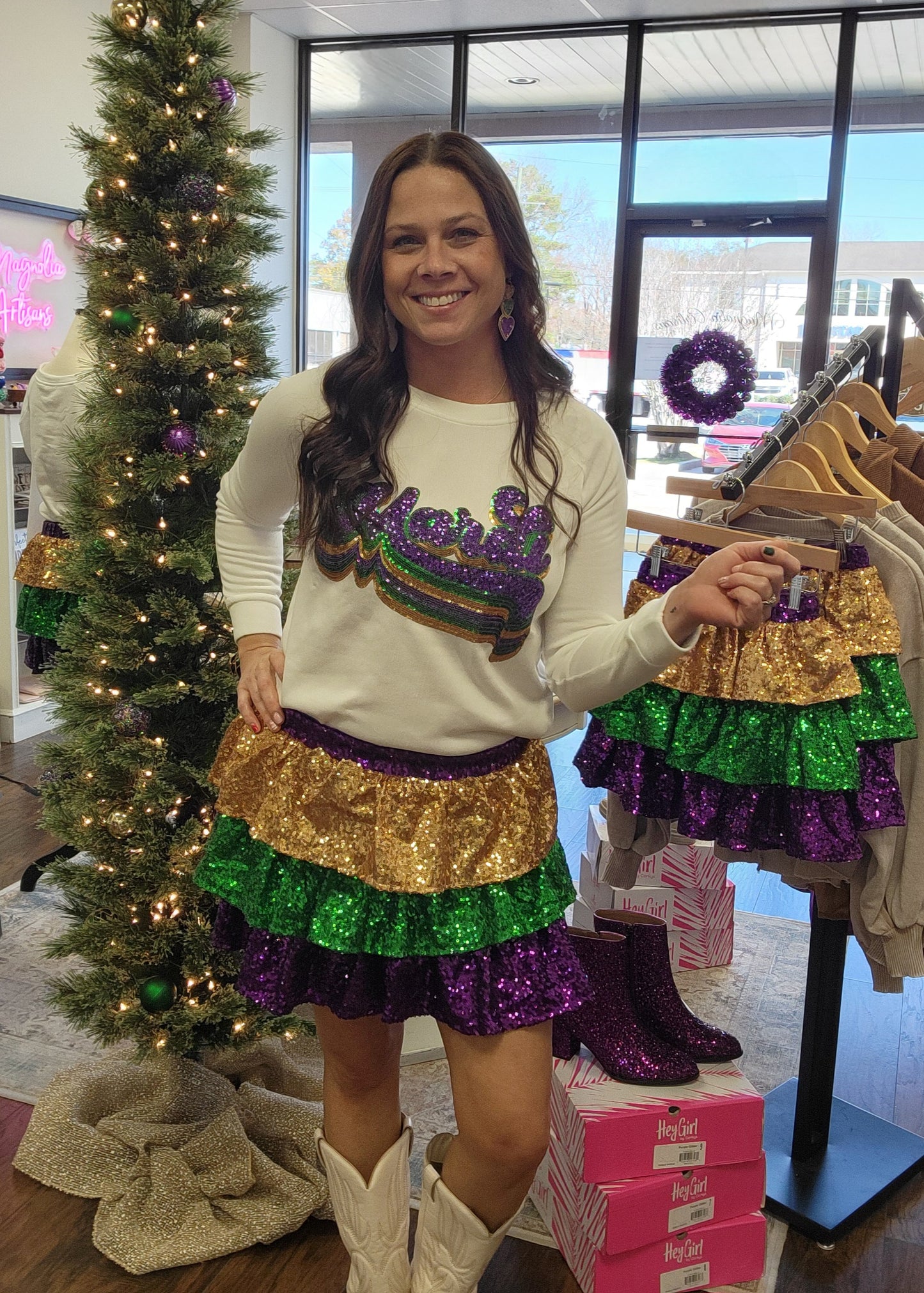 Mardi Gras Layered Sequin Pullover