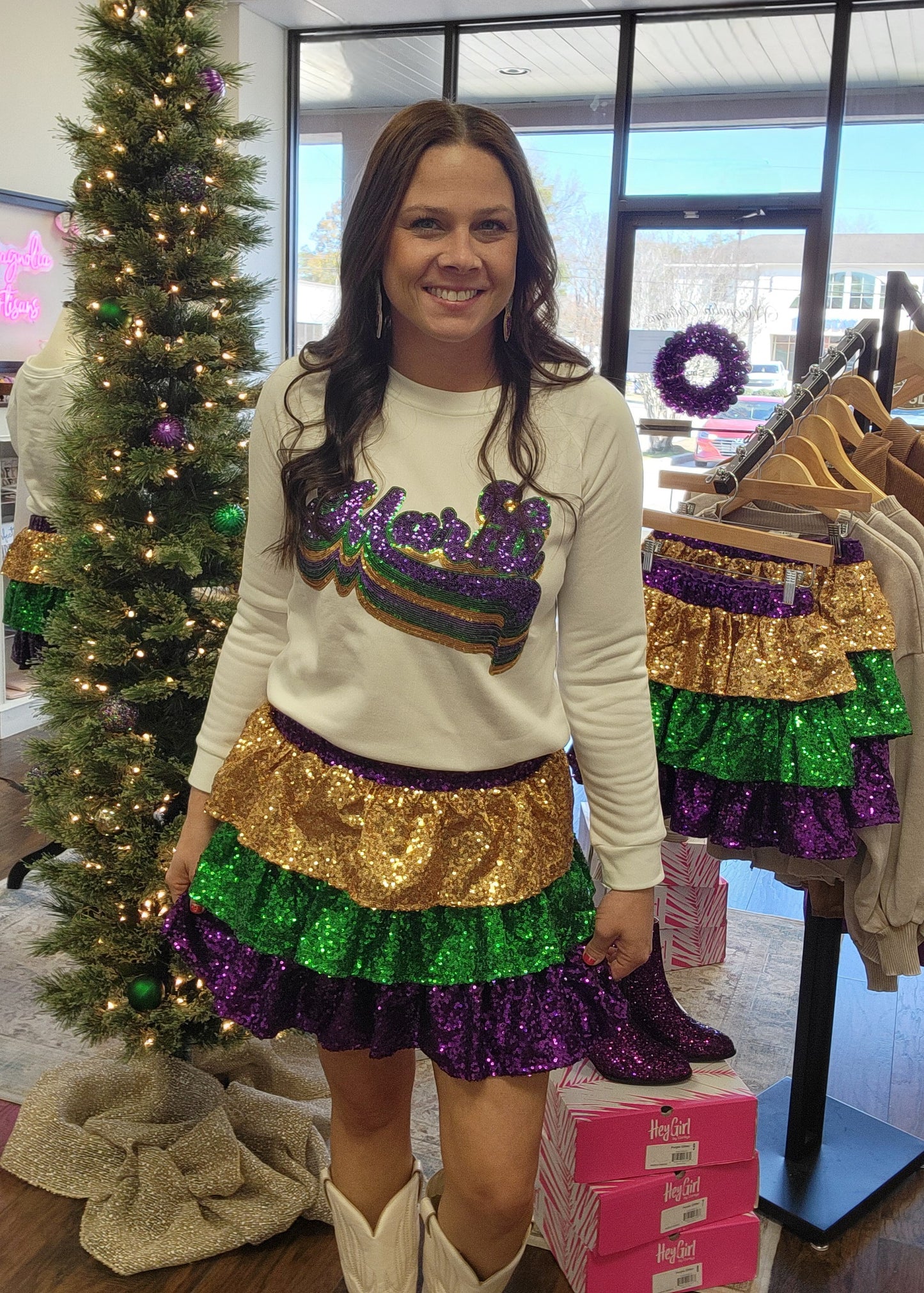 Mardi Gras Layered Sequin Pullover