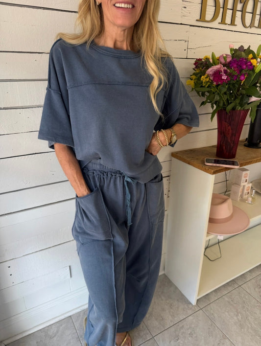 MINERAL WASHED EXPOSED BARREL PANTS SET